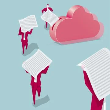 Cloud computing concept design, a group of people carrying big data. 스톡 일러스트