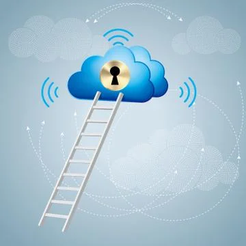 Cloud computing concept design. Isolated on blue background. Illustrazione stock