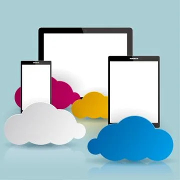 Cloud computing concept design, isolated on blue background. 스톡 일러스트