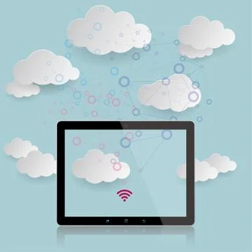 Cloud computing concept design, isolated on blue background. Illustrazione stock