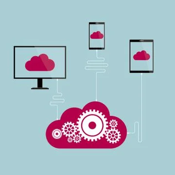 Cloud computing concept design, isolated on blue background. 스톡 일러스트
