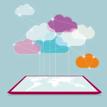 Cloud computing concept design, isolated on blue background. Illustrazione stock