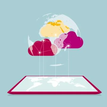 Cloud computing concept design, isolated on blue background. 스톡 일러스트