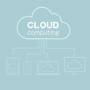 Cloud computing concept design, isolated on blue background. Stock Illustration