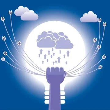Cloud computing concept design.Hand hold the cable. Illustrazione stock