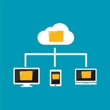 Cloud computing concept. Devices connect to cloud computing. File management. Stock Illustration