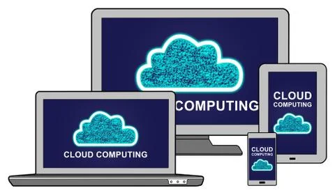 Cloud computing concept on different devices Stock Illustration
