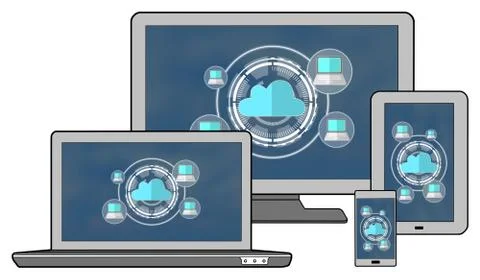 Cloud computing concept on different devices イラスト素材