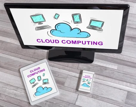 Cloud computing concept on different devices Stockfoto's