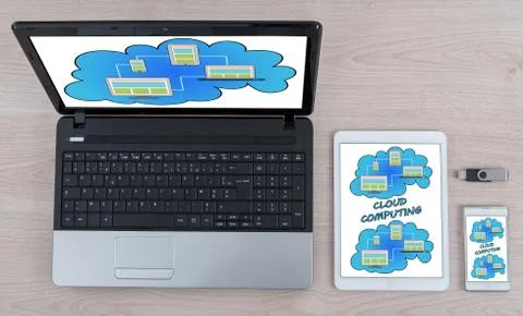 Cloud computing concept on different devices Stock Photos