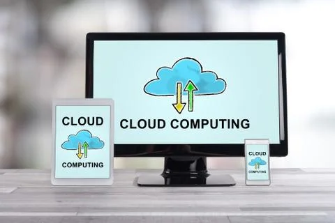 Cloud computing concept on different devices 스톡 사진