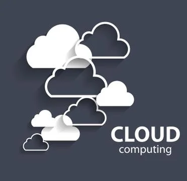 Cloud Computing Concept on Different Electronic Devices. Vector Illustrazione stock