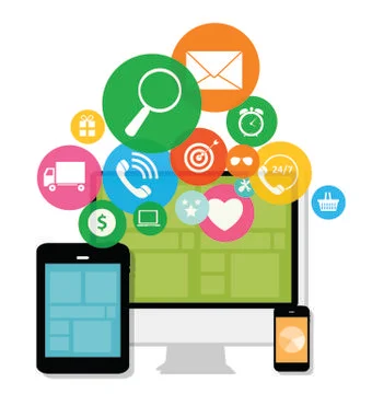 Cloud Computing Concept on Different Electronic Devices. Vector Stock Illustration