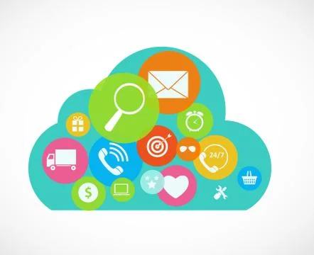 Cloud Computing Concept on Different Electronic Devices. Vector Stock Illustration