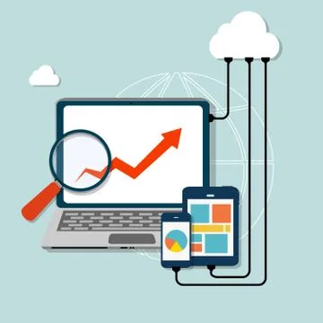 Cloud Computing Concept on Different Electronic Devices. Vector Stock Illustration