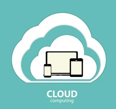 Cloud Computing Concept on Different Electronic Devices. Vector Stock Illustration
