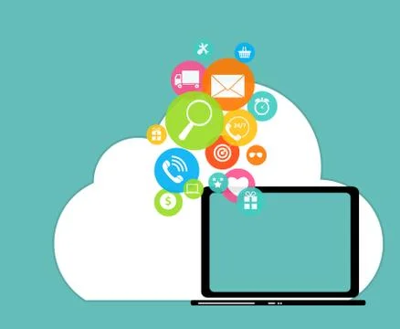 Cloud Computing Concept on Different Electronic Devices. Vector Stock Illustration