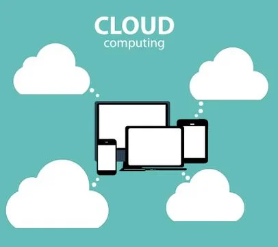 Cloud Computing Concept on Different Electronic Devices. Vector Stockillustratie
