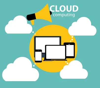 Cloud Computing Concept on Different Electronic Devices. Vector Stockillustratie