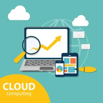 Cloud Computing Concept on Different Electronic Devices. Vector Stock Illustration