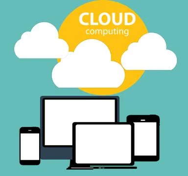Cloud Computing Concept on Different Electronic Devices. Vector 스톡 일러스트