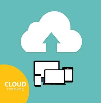 Cloud Computing Concept on Different Electronic Devices. Vector Illustrazione stock