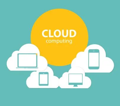 Cloud Computing Concept on Different Electronic Devices. Vector Stockillustratie