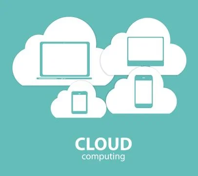 Cloud Computing Concept on Different Electronic Devices. Vector Stock Illustration