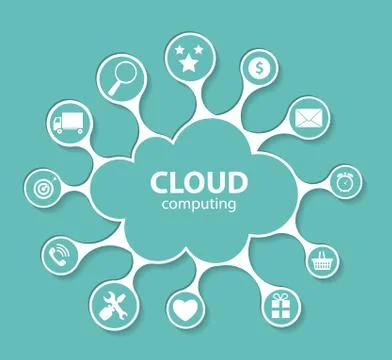 Cloud Computing Concept on Different Electronic Devices. Vector Stockillustratie