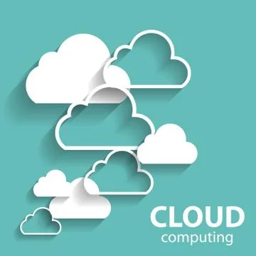 Cloud Computing Concept on Different Electronic Devices. Vector Illustrazione stock