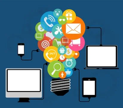 Cloud Computing Concept on Different Electronic Devices. Vector Stock Illustration