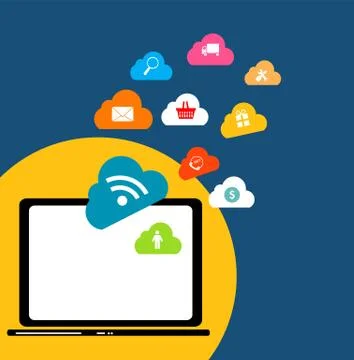 Cloud Computing Concept on Different Electronic Devices. Vector Stock Illustration