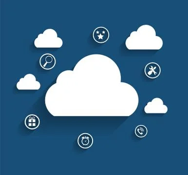 Cloud Computing Concept on Different Electronic Devices. Vector Illustrazione stock