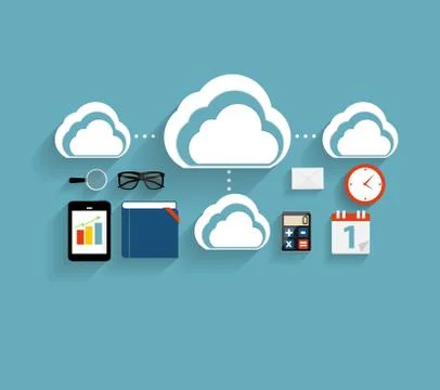 Cloud Computing Concept on Different Electronic Devices. Vector Stock Illustration