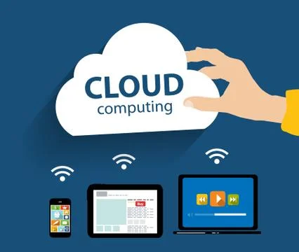 Cloud Computing Concept on Different Electronic Devices. Vector Stockillustratie