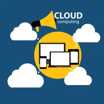 Cloud Computing Concept on Different Electronic Devices. Vector Stock Illustration