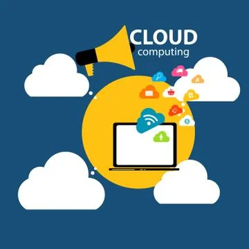 Cloud Computing Concept on Different Electronic Devices. Vector Illustrazione stock