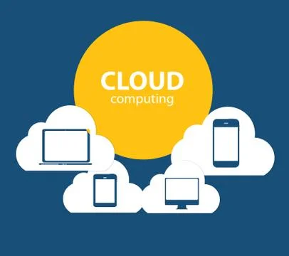 Cloud Computing Concept on Different Electronic Devices. Vector Stock Illustration