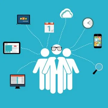 Cloud Computing Concept on Different Electronic Devices. Vector Stock Illustration