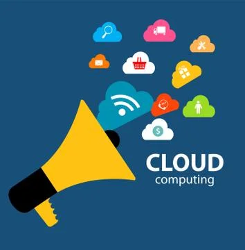 Cloud Computing Concept on Different Electronic Devices. Vector Stock Illustration