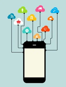Cloud Computing Concept on Different Electronic Devices. Vector Stock Illustration