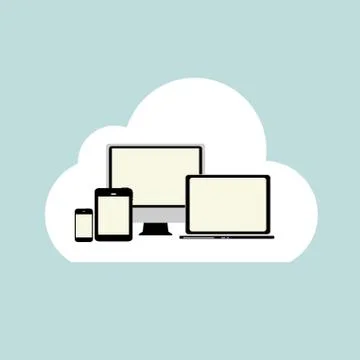 Cloud Computing Concept on Different Electronic Devices. Vector Stock Illustration