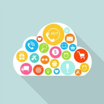 Cloud Computing Concept on Different Electronic Devices. Vector 스톡 일러스트