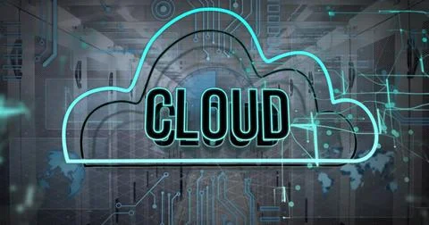 Cloud computing concept with digital connections and data center background Illustrazione stock