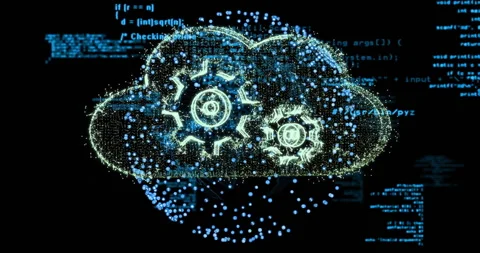 Cloud computing concept with digital gears and binary code animation Stock Footage 305065980