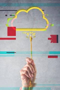 Cloud computing concept with digital glitch effect 스톡 사진