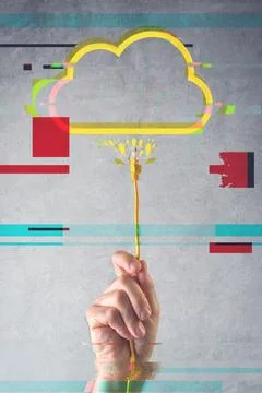 Cloud computing concept with digital glitch effect Photos