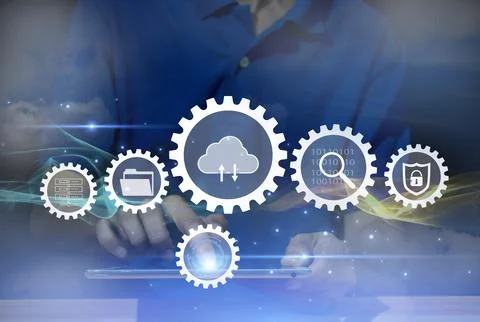 Cloud computing concept, digital network data connection technology Stock Photos