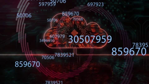 Cloud computing concept with digital numbers and data processing animation Stock Footage 304855535