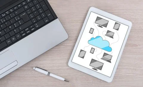Cloud computing concept on a digital tablet Foto stock